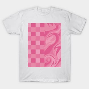 Checks and Swirls in Pink T-Shirt